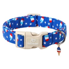 Babole Pet 4th of July Dog Collar, Summer Popsicle Patriotic Dog Collars for Large Dogs, Adjustable Lightweight Quick-Release Buckle Collar for Boy&Girl Dogs L