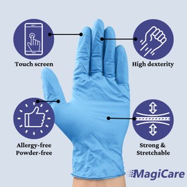 MAGICARE Blue Nitrile Exam Gloves - Disposable, Latex-Free Medical Gloves - 100 Gloves/Box (X-Large)