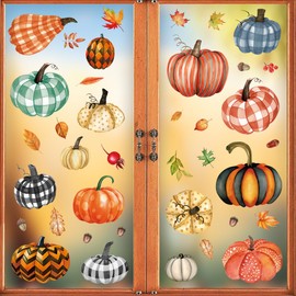 Fall Pumpkin Window Clings, 8 Sheets 38 Pcs Autumn Window Decals Stickers for Glass Fall Clings for Thanksgiving Autumn Harvest Party Windows Decoration