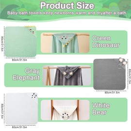 3 Pcs Hooded Baby Towels, Ultra Soft Newborn Towels with Hood, Cute Animal Design Absorbent Baby Bath Towels for Newborn Boys and Girls, 80x80cm