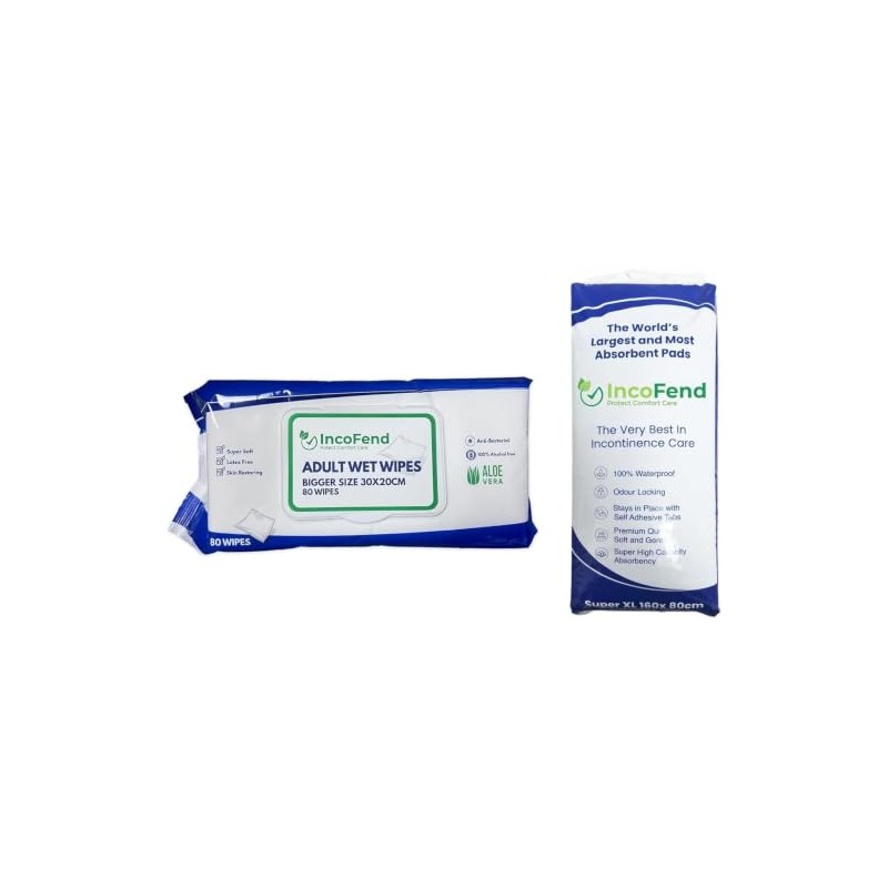 Bundle Extra Large Incontinence Sheets Wipes 20pc 160cm x 80cm
