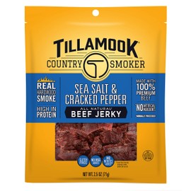 Tillamook Country Smoker Real Hardwood Smoked Beef Jerky, Sea Salt & Cracked Pepper, 2.5 Ounce