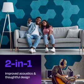 Ekkogo Acoustic Panels 12-Pack Soundproof Wall Panels 14"X12.1"X0.4" Sound Panels High Density Sound Dampening Panels - [Ocean Turquoise Hexagon]
