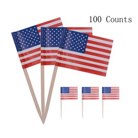 Topfun 100 Counts US Flag Cupcake Picks American Flag Food Picks Toothpicks Cocktail Sticks for July 4th Independence Day Home Patriotic Theme Party Suppliers