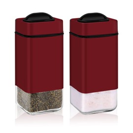 Red Salt and Pepper Shakers by Aelga, Salt Shaker with Adjustable Pour Holes, Glass Salt Pepper Shaker Set, Ideal for Black Pepper, Kosher and Sea Salt