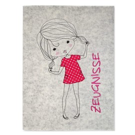 Goldi-Design Certificate Folder Cute Girl White 100% Wool Felt Cover and Display Book DIN A4 with 20 Sleeves