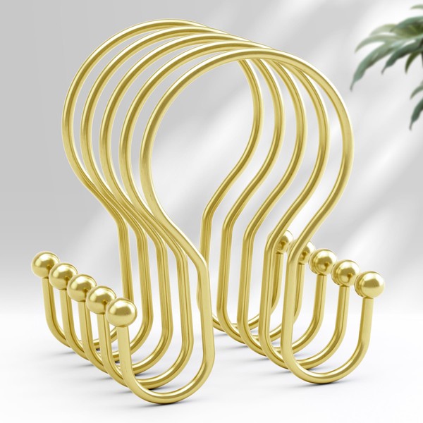 AmazerBath Shower Curtain Hooks Gold Shower Curtain Rings, Simple Double