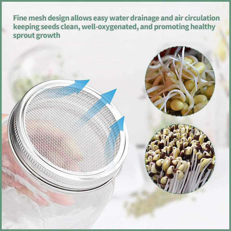 4 Pack Sprouting Lids for Mason Jars, 304 Stainless Steel