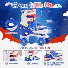 SULIFEEL Rainbow Unicorn 4 Size Adjustable Light up Roller Skates for Girls Boys for Kids