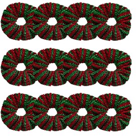 12 Pcs Glitter Cheer Christmas Hair Scrunchies For Thick Hair Santa Claus Scrunchie School Performance/Sports/Practice/Party Scrunchie Ponytail Holder Wrist for Girls Show (Red and Green Stripe)
