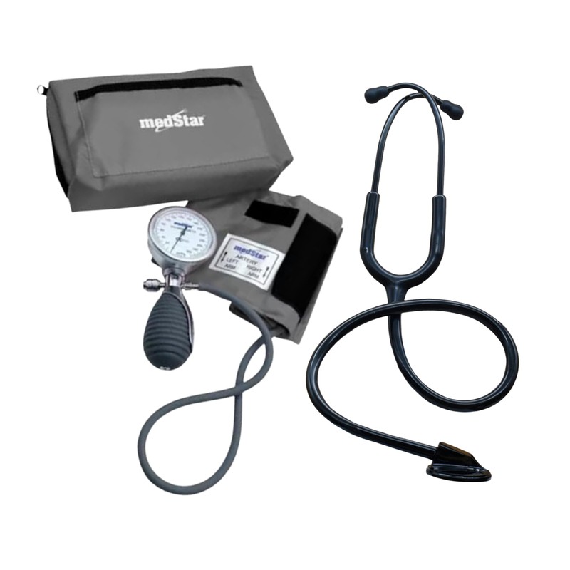 KIT MEDSTAR | Baumanómetro Aneroide Platinum GRIS y Estetoscopio de