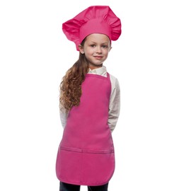 Hot Pink Kids Apron with Chef Hat, Poly/Cotton Twill Fabric Regular