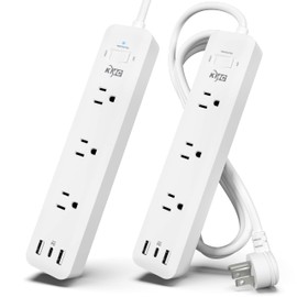 KMC USB-C PD Surge Protector 3-Outlet Power Strip 2-Pack, 30W Power Delivery USB-C Port, 2 USB-A Ports, 980J Surge Protection, 6-Foot Extension Cord, White