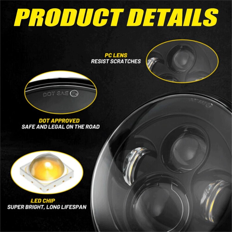 Unbranded Chrome 7" LED Headlight + Passing Lights For Harley