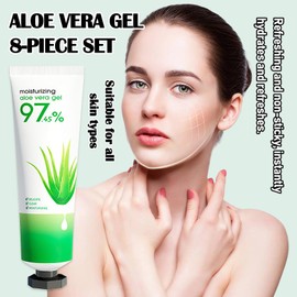 Fusang 8Pcs Organic Aloe Vera Gel for After Sun Skin Care,Natural Moisturizing Aloe Vera Gel for Face & Body,Easy to Portable Face Moisturizer,Travel Size Pure Vera Aloe Gel for all Skin Types G