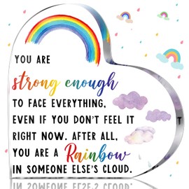 Jetec Thinking of You Gifts Friend Encouragement Cheer up Rainbow Inspirational Gifts for Women Motivational Quotes Acrylic Decor Office Positive Keepsake for Coworker Friend Mom