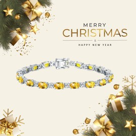 November Birthstone Bracelets for Women Sterling Silver Tennis Bracelets with Created Citrine Gorgeous Charm Yellow Jewellery Anniversary Birthday Christmas Jewellery Gifts for Women Girls 18cm