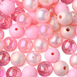 KitBeads 100pcs 16mm Random Pink Chunky Beads Mixed Styles Pinky Bubblegum Beads Plastic Round Ball Shape Gumball Beads for Jewelry Making