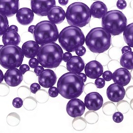 PATIKIL 150 Pieces Floating Beads, 8/14/20mm Vase Fillers Beads Vase Centerpieces Floating Pearl Bead No Hole and 8000Pcs Clear Water Gel Bead for Vase Decoration, Purple