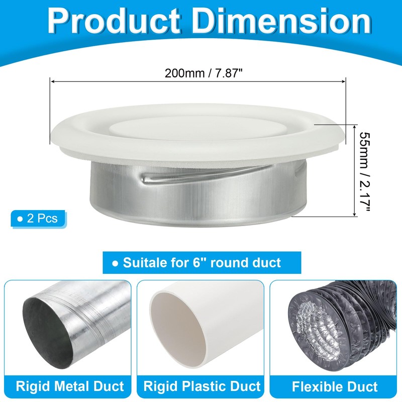 PATIKIL 6 Inch Round Ceiling Diffuser, 2pcs Metal Adjustable Wall