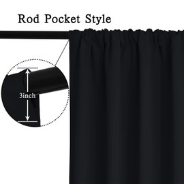 Yakamok 18 Inches Long Blackout Curtain Valances for Kitchen Windows - 2 Panels Blackout Window Valances for Basement with Rod Pocket (Black,Width 40 by Length 18,2 Panels)