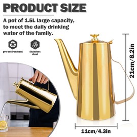 LNQ LUNIQI 1.5L Stainless Steel Cold Water Kettle Coffee Pot Teapot Drinkware Water Pot Bottle for Home Kitchen Hotel Restaurant (Gold)