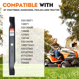 Hipa 138971 Mower Blades for Craftsman LT1000 LT2000 42 inch Riding Mower, Poulan Pro Husqvarna 42'' Deck Lawn Tractor Replace for 532138971 422719