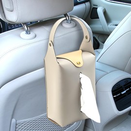 DUSCOKE Car Tissue Holder, Large Car Headrest Hanging Tissue Box Cover, PU Leather Auto Napkin Holder, Universal Vehicle Backseat Paper Organizer for Cars Sun Visor (Grey)