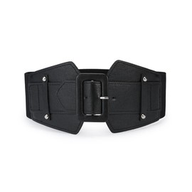 SYMOL Elastic Women's Waist Belt Women's Waist Belt Women's Waist Belt Women's Wide 5 cm Leather Belt Large Waist 70 cm - 160 cm Black Fashion Woman Dress Belt Stretchy Belt, Dark Black 2