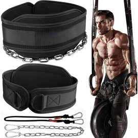 Dip Belt with Steel Chain for Weightlifting Pullup Gym Weighted Lifting Belt for Powerlifting Squat Bodybuilding  Support for Both Men and Women - Color: BLACK