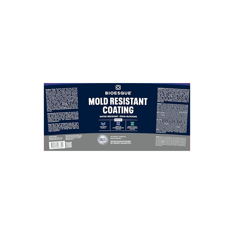 Bioesque Mold Resistant Coating, Water-Resistant, Stain-Blocking, Fast-Drying Formula, White, 1
