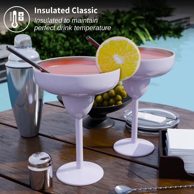 vaanshie Vacuum Sealed Margarita Glass with Lid (Lilac, Pack of