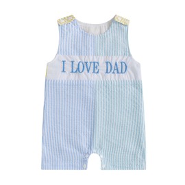 Xiaodriceee My First Fathers Day Baby Boy Outfit Stripes Sleeveless Jumpsuit I Love Dad Contrast Color Romper Playsuit Summer Clothes (A-Blue, 12-18 Months)