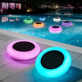 Solar Floating Pool Lights, RGB Color Changing Pool Light with Breathing Effect, IP65 Waterproof Solar Powered Lights, Auto Dusk-to-Dawn Floating Decor for Swimming Pool, Pond, Garden (2 Pack)