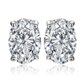 JewelryPalace Oval 2ct Moissanite Stud Earrings Silver 925 Women's Simulated Diamond Bridal Jewellery Set with Stone, Earrings Silver Girls Gemstone Stud Earrings Silver Gift Women Rose Gold Gold,