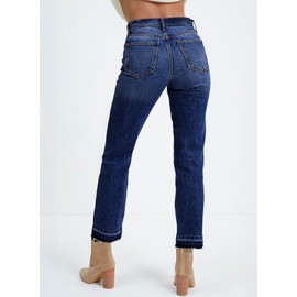 Astylish Women's Casual High Waisted Denim Pants Straight Leg Ankle Jeans Dark Blue