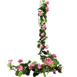 FERIAL 2PCS Geranium Artificial Garland Outdoors Pink Geranium Artificial Flowers UV Resistant Hanging Basket Floral Garland Spring Summer Flower Garland for Wall Fence Porch Banquet Decor