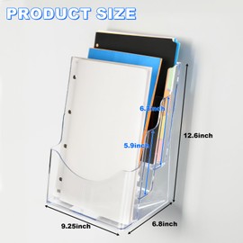 Vertical Triple File Folder Holder Organizer, Acrylic Wall Hanging File Holder Sorter Desk Filer, Desktop File Storage Document Paper Magazine Mail Letter Book Holder for Home, Office Organization
