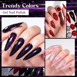 MEET ACROSS 12PCS Reflective Glitter Gel Nail Polish, Holographic Gel Polish Kit, Soak Off UV Nail Gel, Sparkly Glitter Nail Manicure Kit Gift for Beginners DIY (SET-8, 12PCS)