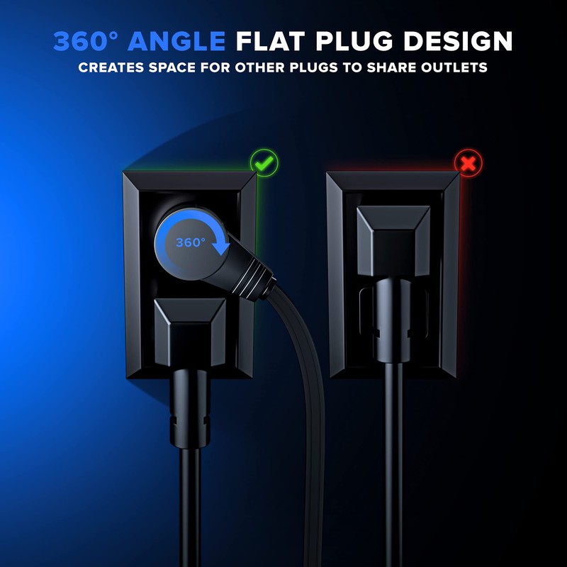Maximm 360° Rotating Flat Plug Extension Cord 25 ft Black,