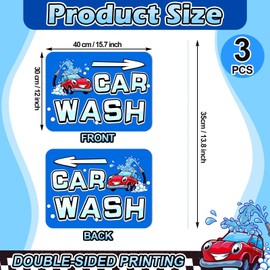 Blulu 3 Pcs Car Wash Arrow Yard Signs 15.7 x 12 Inches Car Wash Sign Double Sided Yard Decoration with Stakes for Outdoor Business Advertising and Events Publicity (Blue)