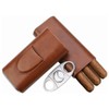 Leather Cigar Case Three-Finger Portable Cigar Humidor Cowhide Material Leather