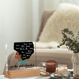 Hiagkmet Aka Sorority Gifts for Women, Aka Paraphernalia Acrylic Plaque Gift, Alpha Kappa Alpha Sorority Gifts, Pretty and Educated AKA Desk Signs Decor 4 × 4 Inches