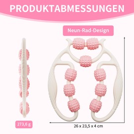 Massager, Massage Roller Legs, Massage Roller with Handle Leg, Manual Anti-Cellulite Massager in Ergonomic, for Legs, Buttocks and Abdomen, Body Shaping with Deep Effect, (White + Pink)