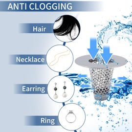 4 PCS Sink Hair Catcher, 304 Stainless Steel Floor Drain Filter, Conical Hair Stopper for Bathtub Drain, Premium Bathroom Sink Strainer for Laundry (Silver)