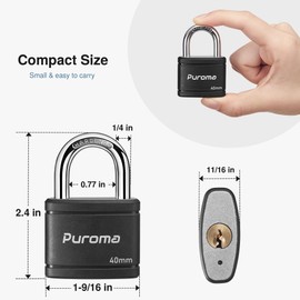 Puroma Keyed Padlock with 2 Keys Alike, 7/8 Inch Locker Lock 40mm Heavy-Duty Locks for Gate Fence Hasp Cabinet Toolbox School Gym Locker (Black)