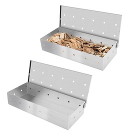 2Pcs Stainless Steel Smoker Box for Grill Barbecue Wood Chip Holder Charcoal Grill Smoker BBQ Smoker Accessories