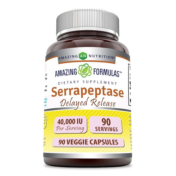 Amazing Formulas Serrapeptase Supplement | 40,000 IU | Veggie Capsules | Non-GMO| Gluten Free | Made in USA (90 Count)