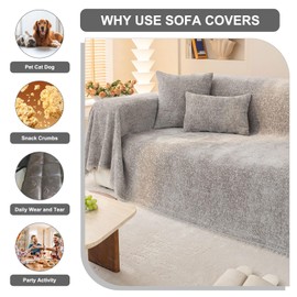 STACYPIK Textured Gray Sofa Covers Wear-Resistant Thickened Slipcovers Couch Protector for 3 Cushion Couch Multi-Use Couch Cover for Sofa Dogs Pets Friendly Boho Protector Cover with Tassel-71X150IN