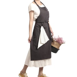 Tobyan Soft Cotton Linen Apron - Retro Linen Art Apron, Adjustable Casual Apron with Towel, Great for Florist, Coffee House and Kitchen (Grey)